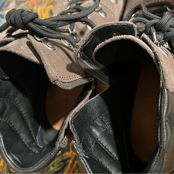 LUCKY BRAND Dareek Combat Boots Womens 9M Suede Leather CHUNKY Lug Soles Brown - Picture 9 of 11